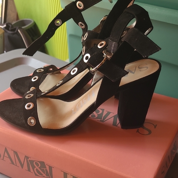 Sam & Libby Black Heeled Sandals with Studded Straps - Picture 2 of 2